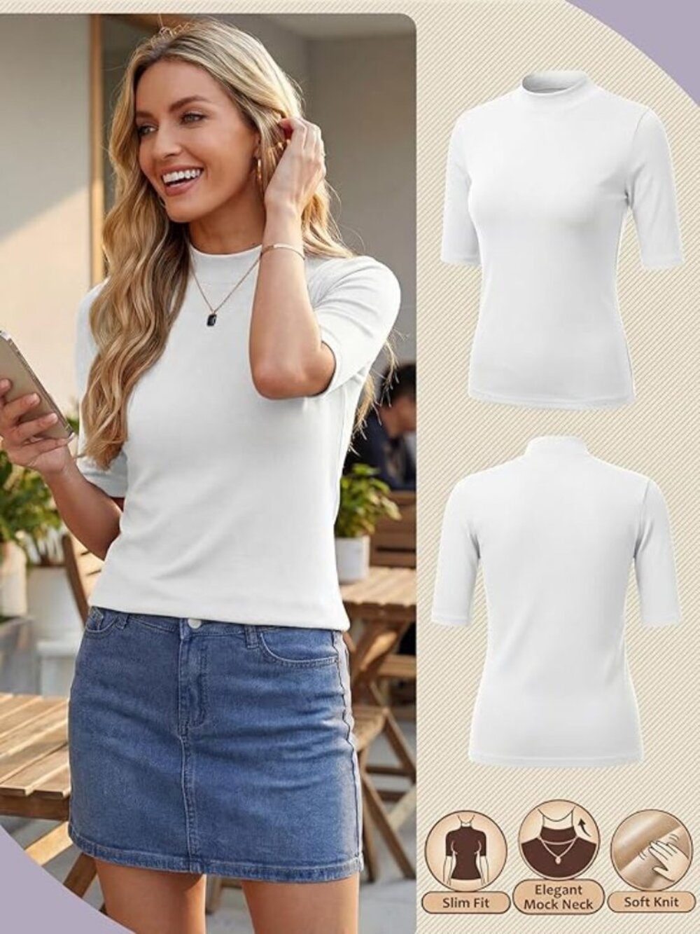 White Mock Neck Short Sleeve Shirt